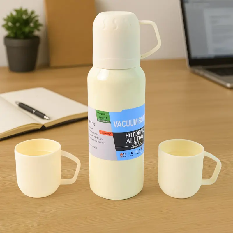 White Stainless Steel Vacuum Flask Set – 3 X 500Ml Insulated Cups 1