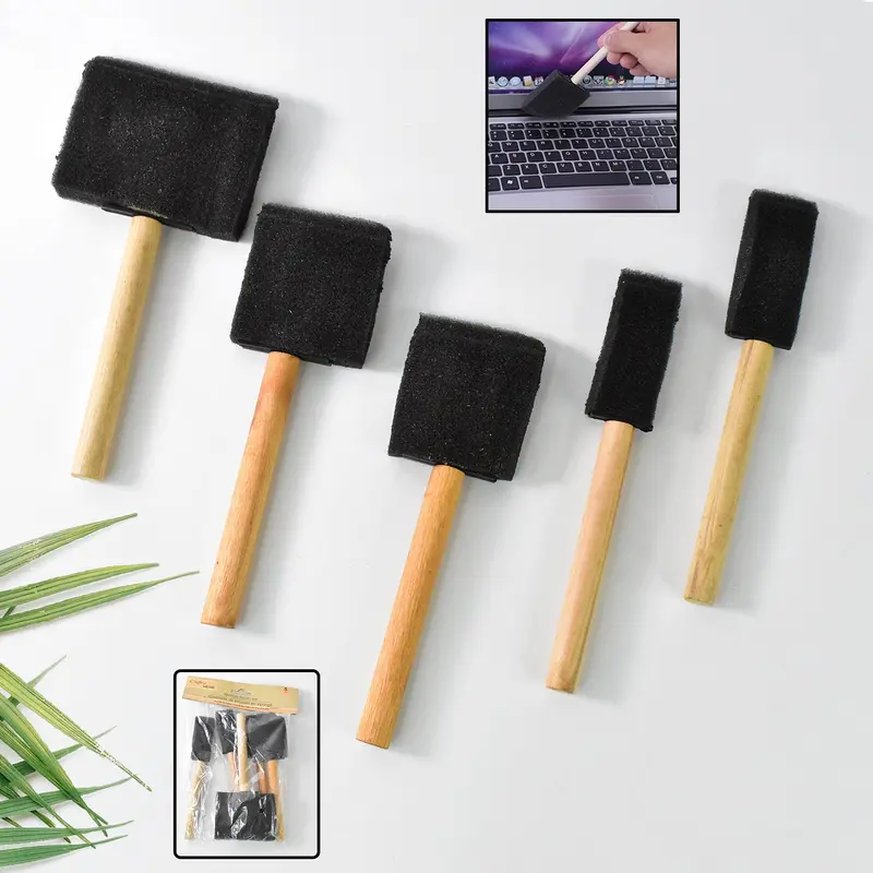 Wood-Handled Sponge Painting Brushes – Multi-Surface Art & Craft Tools 1