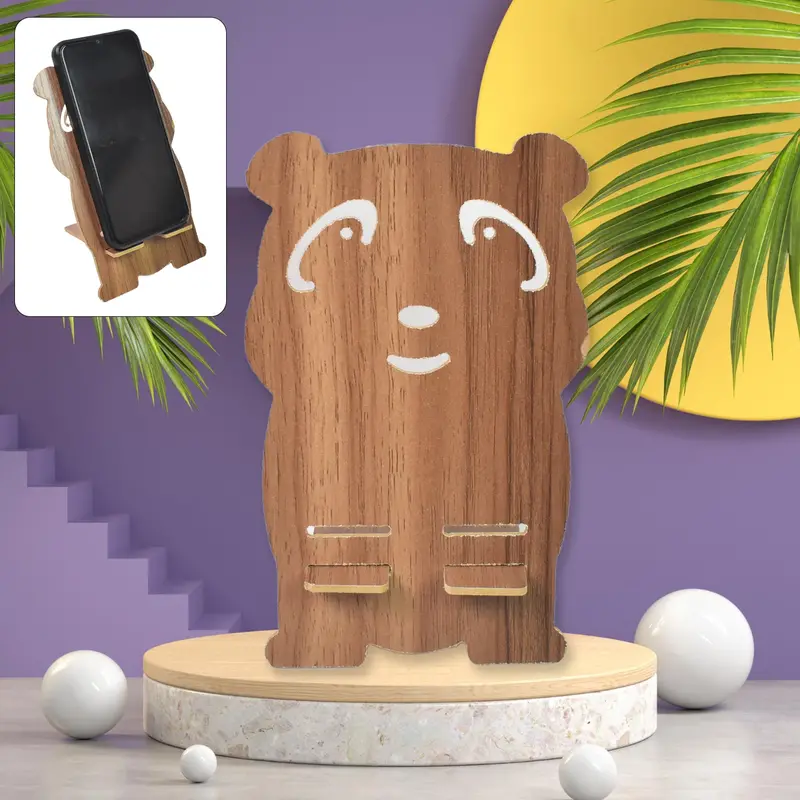 Wooden Cartoon-Themed Adjustable Phone Stand 1