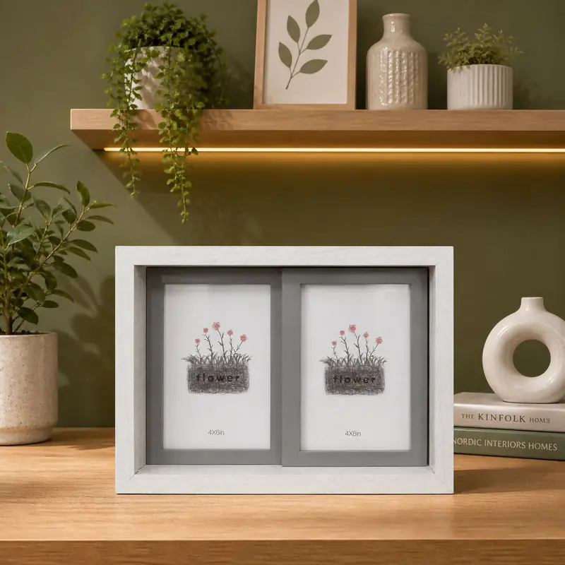 Wooden Double-Slot Photo Frame – 4X6 Horizontal Tabletop Display 1