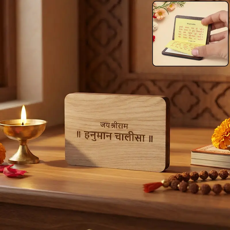 Wooden Hanuman Chalisa Prayer Book – Compact 7X5 Cm Puja & Gift Edition 1