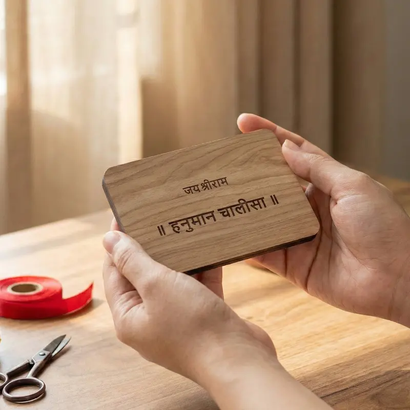 Wooden Hanuman Chalisa Prayer Book – Medium 11X7.5 Cm Devotional Keepsake 1