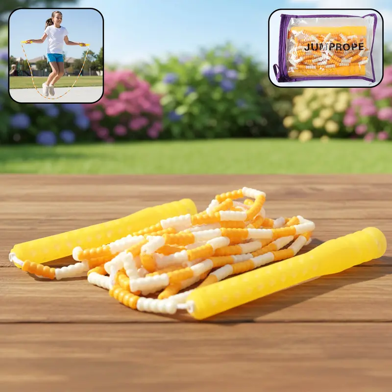 Yellow-And-White Beaded Jump Rope – Classic Skipping Rope Set 1