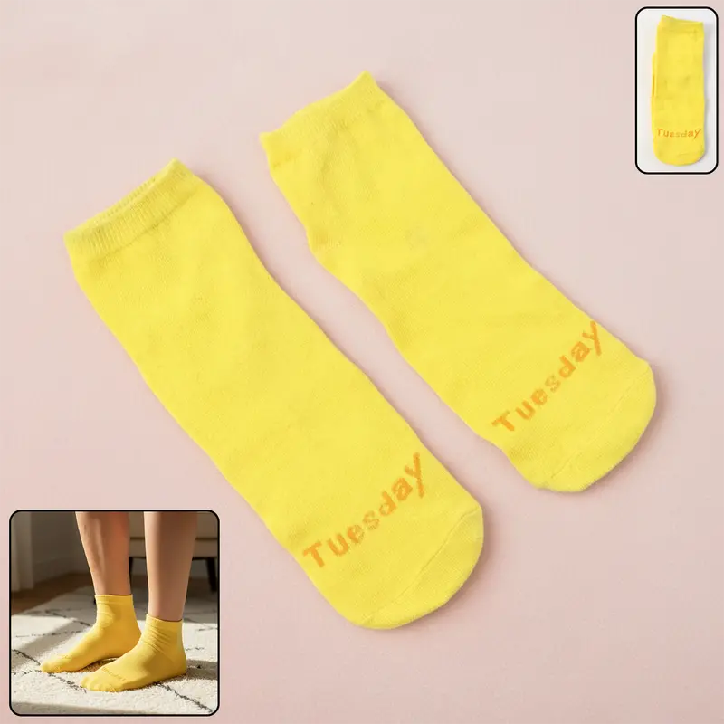 Yellow Tuesday-Themed Casual Socks – Fun Everyday Ankle Pair 1