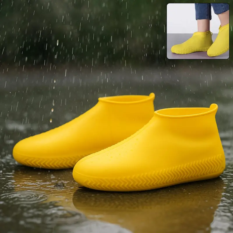 Yellow Waterproof Silicone Rain Shoe Covers – Foldable Non-Slip Pair 1