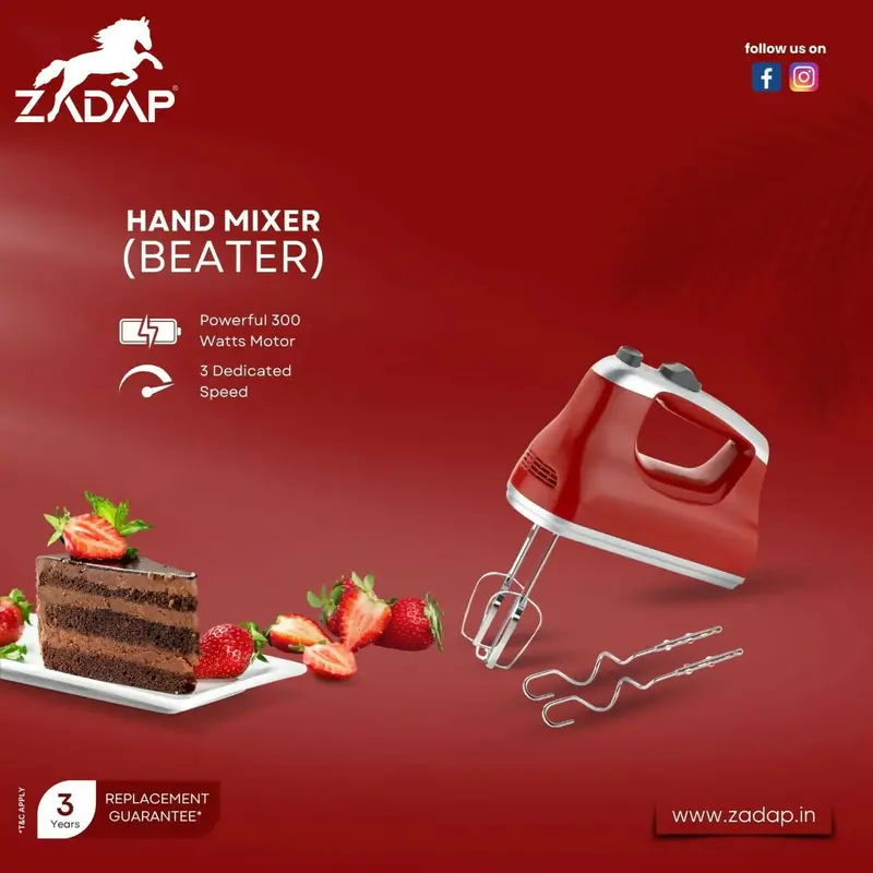 Zadap 300W Electric Hand Mixer – With Dough Hooks, Whisks & Baking Attachments 1