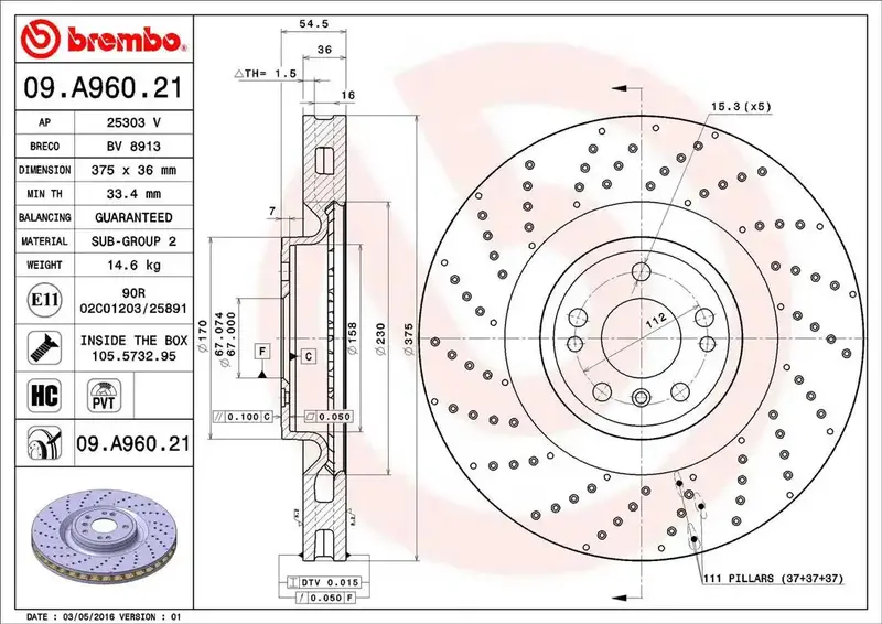 Brembo 09A96021C02 Premium Slotted Brake Rotor 1