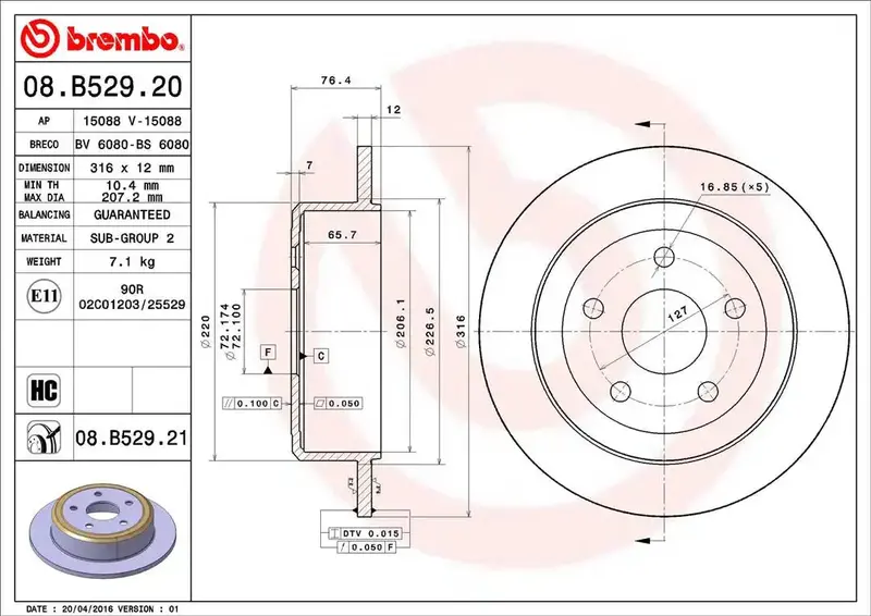 Brembo Premium Disc Brake Rotor – High-Performance Oem Replacement (Part #08B52921C02) 1