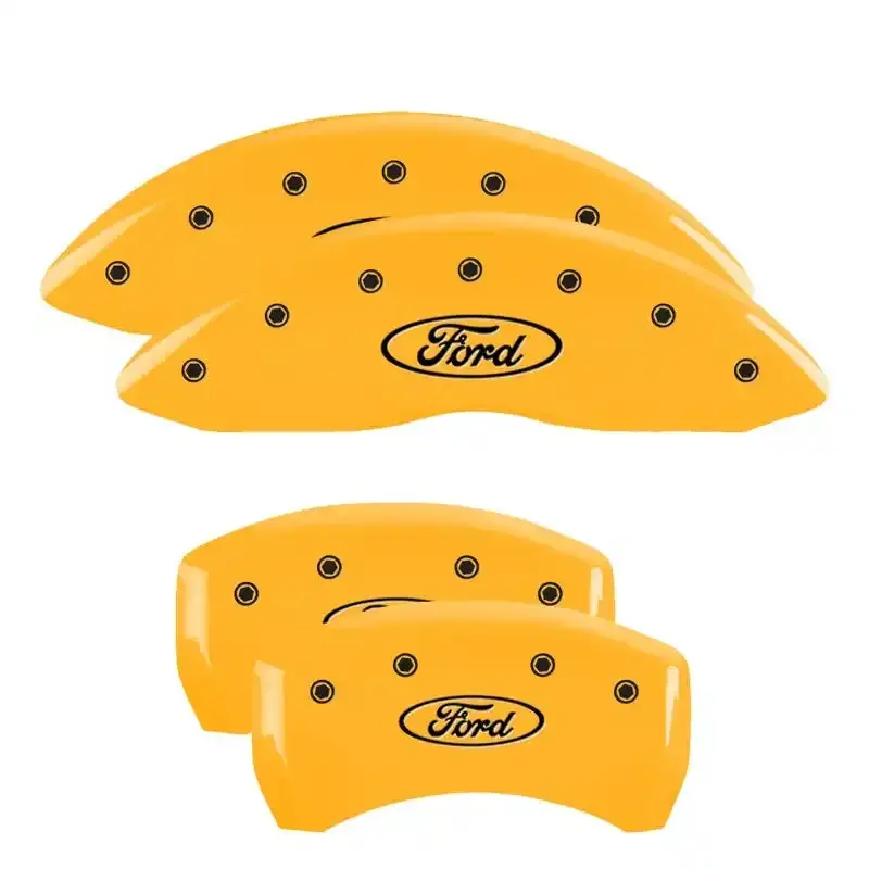 Mgp Engraved 4-Piston Caliper Covers – Front & Rear, Oval Logo With Ford Yellow Accent On Black Base 1